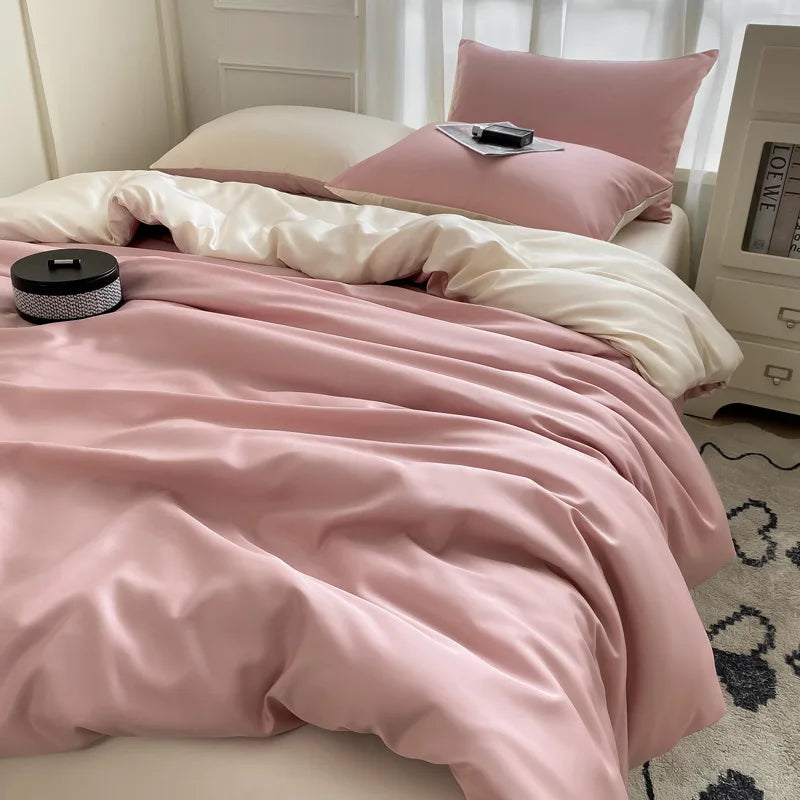 Afralia™ Satin Ice Silk Bedding Set - Double Sided Faux Silk Duvet Cover, Sheet & Pillowcases