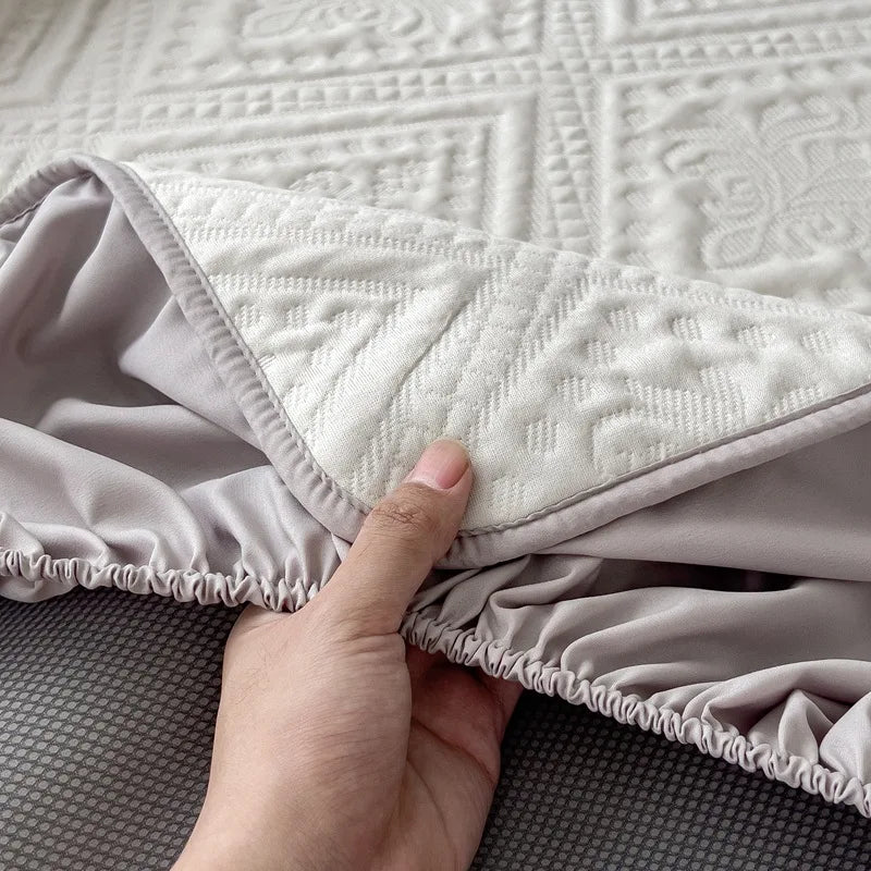 Afralia™ Luxury Carved Quilted Single Fitted Sheet - Washable Mattress Cover