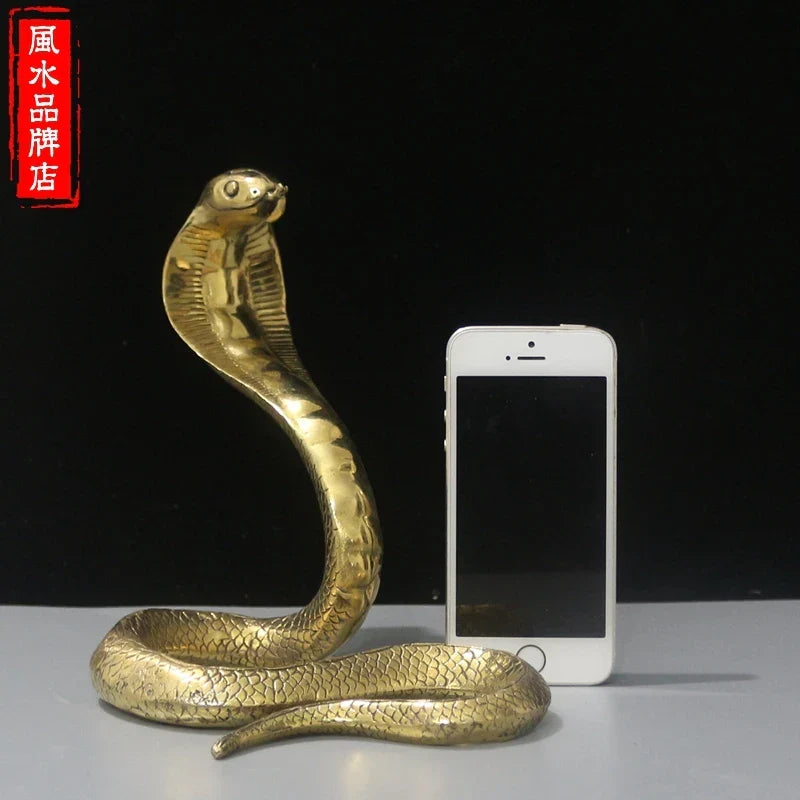 Afralia™ Copper Cobra Zodiac Snake Feng Shui Decoration Craft