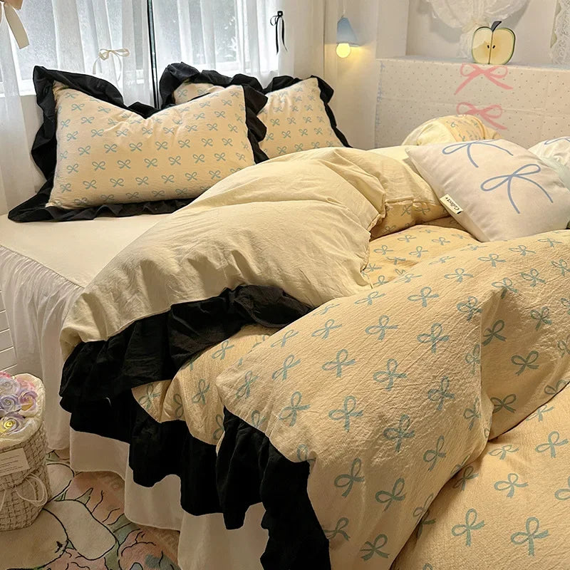 Afralia™ French Washed Cotton Princess Flower Quilt Cover Set - Spring Floral Bedding