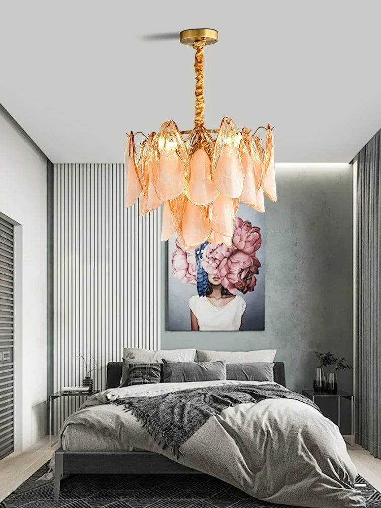 Afralia™ Pink Glass Petal Chandelier: Modern Luxury Ceiling Pendant Light