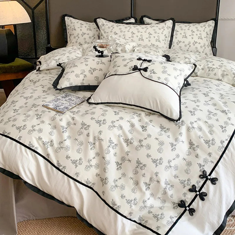 Afralia™ Printed Cotton Bedding Set, High Quality, Queen/King Size, Skin-Friendly, Double Bed Linens