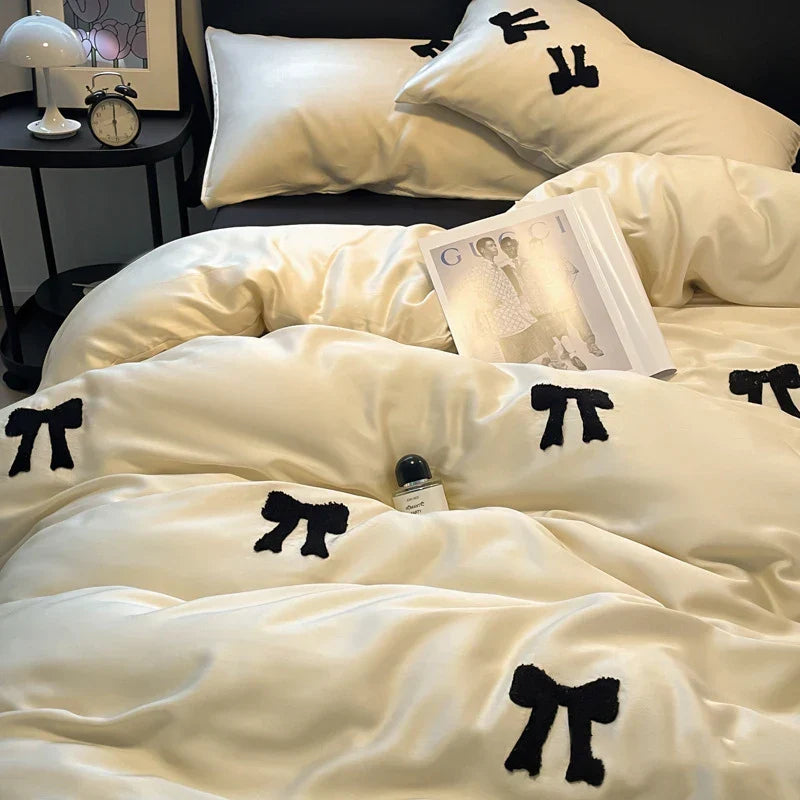 Afralia™ Butterfly Embroidered Ice Silk Bedding Sets - Cooling Duvet Cover Kit