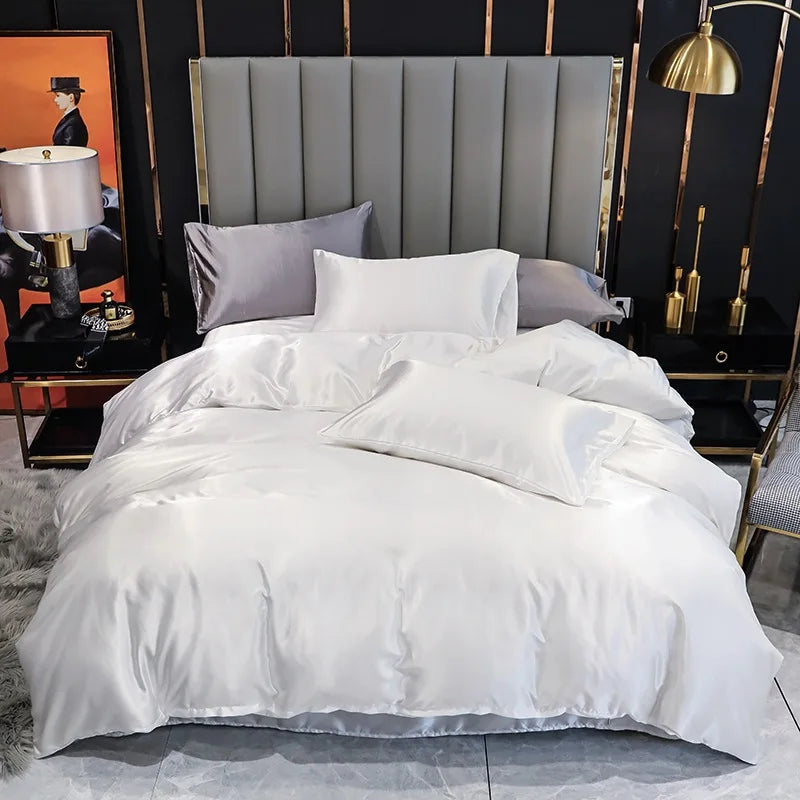 Afralia™ Satin Faux Silk Duvet Cover Set - Luxurious European Style Bedding