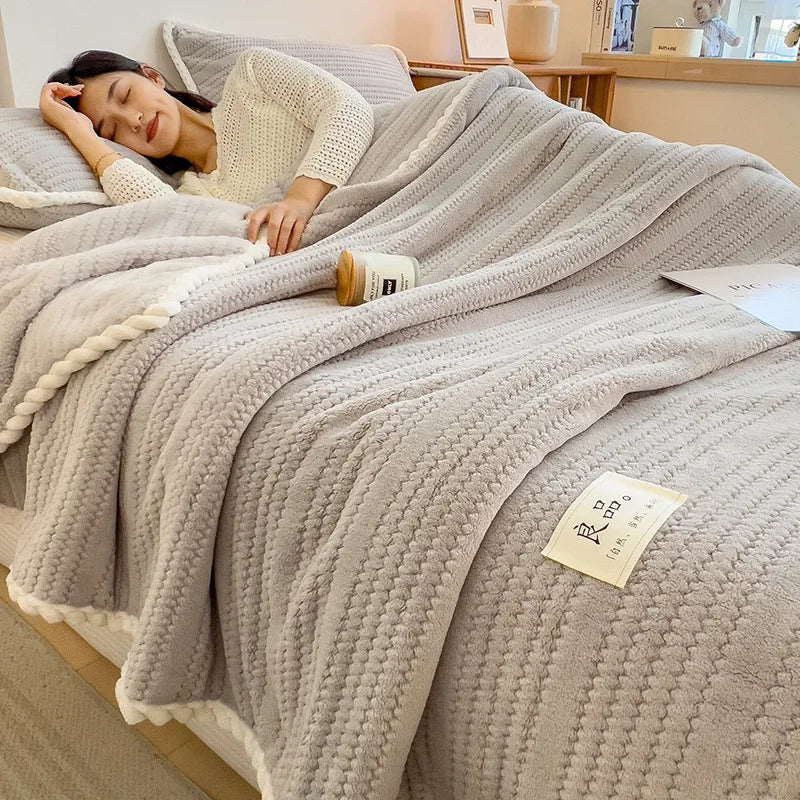 Afralia™ Double Sided Jacquard Milk Velvet Blanket - Winter Warm Sofa Cover