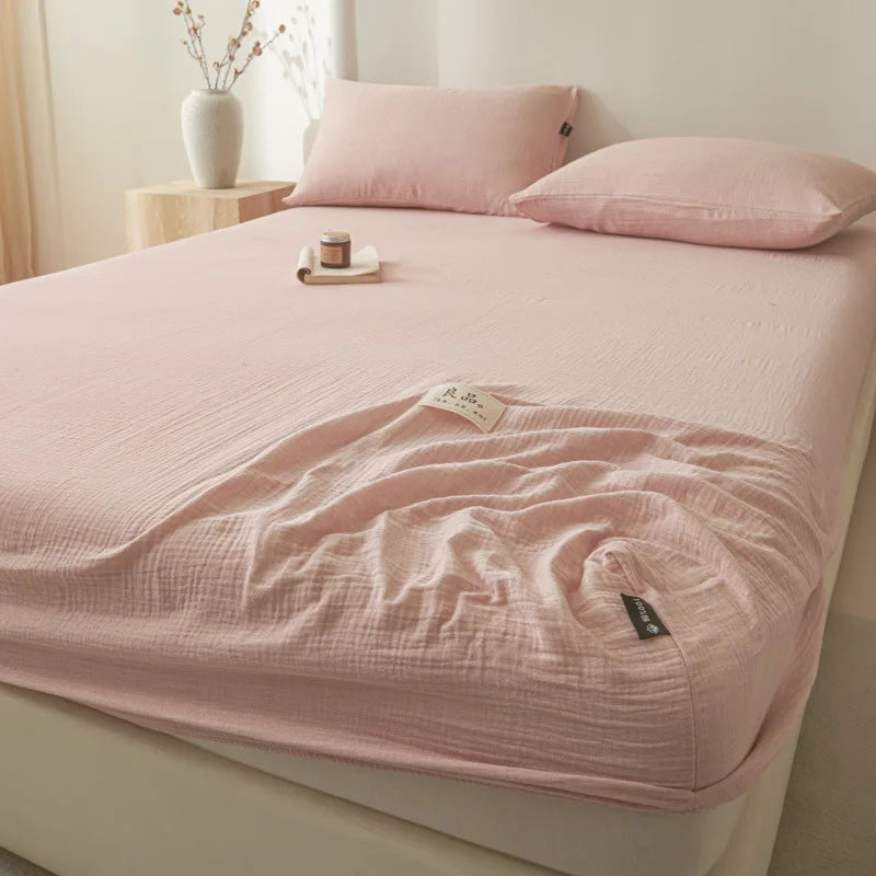 Afralia™ Cotton Fitted Sheet: Wrinkled Yarn, Nordic Comfort, All Seasons Bed Cover