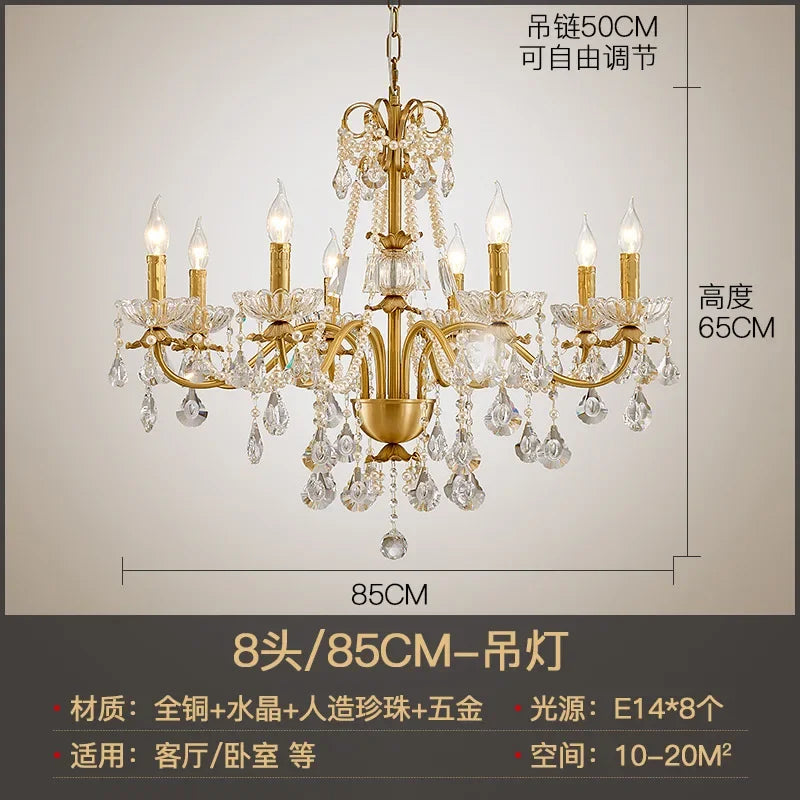 Afralia™ Gold Brass Crystal Chandelier for Living Dining Bedroom, Retro Candle Lights Pendant Lamps