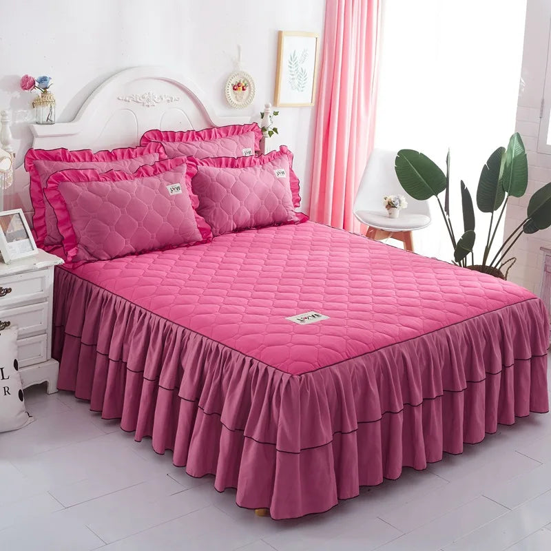 Afralia™ Mixed Color Single Bed Skirt Mattress Cover Quilted Anti-Slip Dustproof Topper