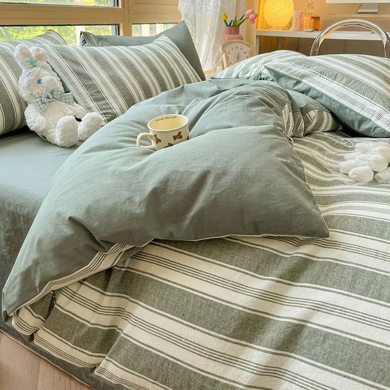 Afralia™ Cozy Striped Cotton Bedding Set - Breathable & Soft Quilt Kit