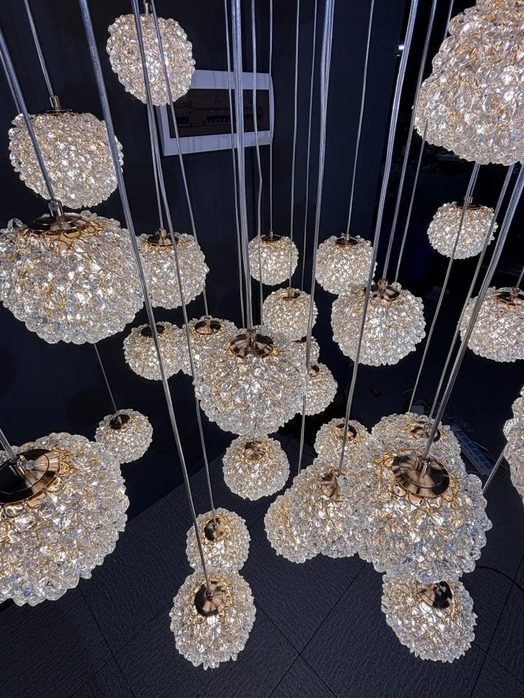 Afralia™ LED Glass Ball Chandelier for Staircase Duplex Villa Loft Hollow Living Room
