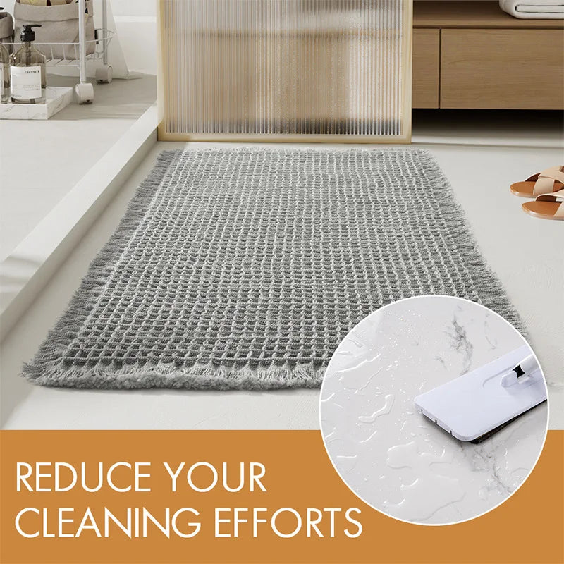 Afralia™ Soft Microfiber Waffle Bath Mat with Tassels, Anti-Slip, Absorbent Rug