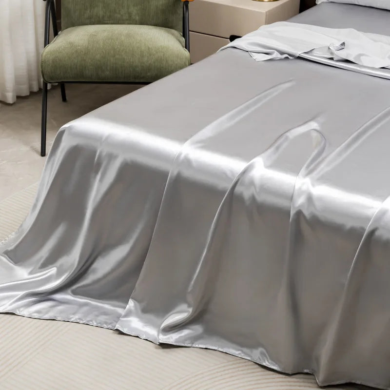 Afralia™ Satin Flat Sheet and Pillowcase Set | Silky Solid Color Bedding for Full Queen King Size