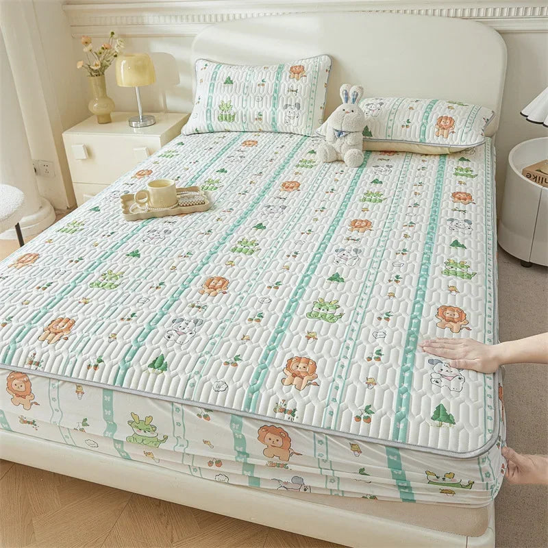 Afralia™ Summer Cartoon Print Silky Latex Cooling Fitted Sheet Set