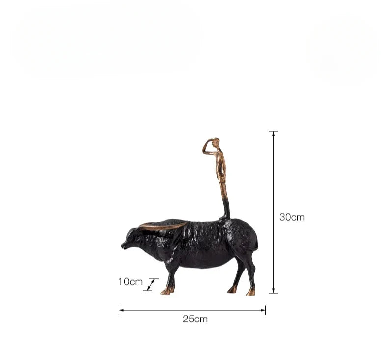 Afralia™ Abstract Black Yak Golden Cow Sculpture Decorative Metal Figurine