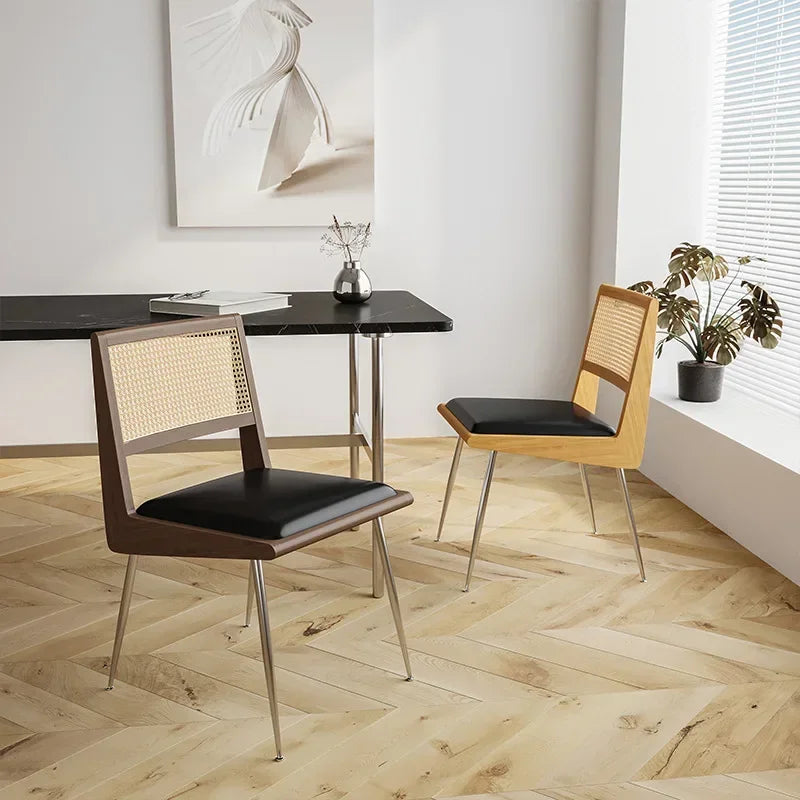 Afralia™ Rattan Plaited Backrest Dining Chair with Solid Wood Table