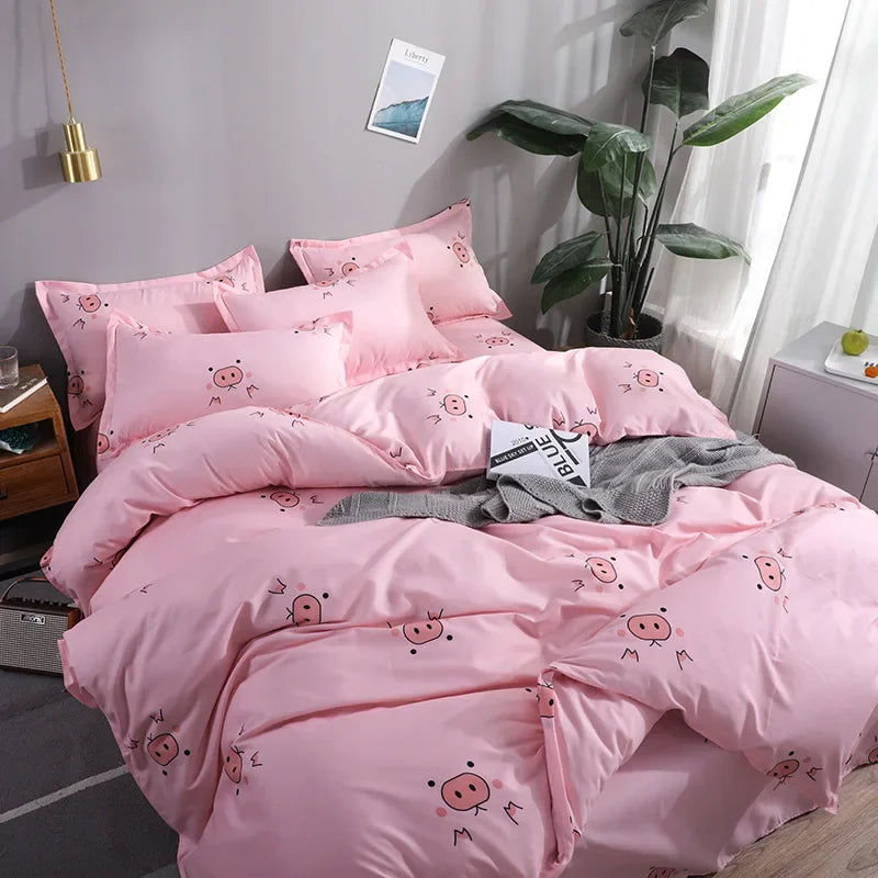 Afralia™ Cute Cartoon Printed Bedding Set | Washed Skin-Friendly | Queen/King Size