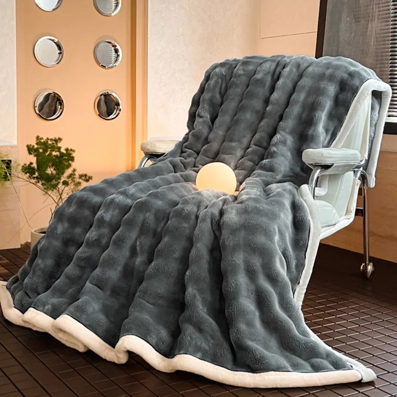 Afralia™ Cozy Bubble Faux Rabbit Fur Blanket: Warm Sofa & Bed Cover for All Seasons