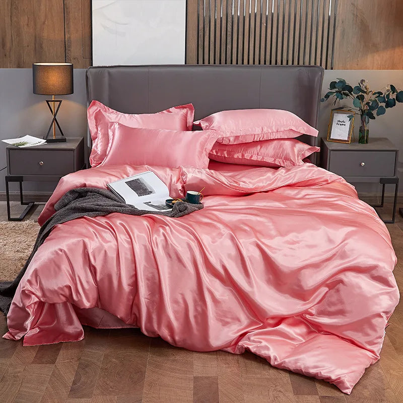 Afralia™ Solid Color Ice Rayon Cooling Bedding Set - King/Queen Size Skin-Friendly Fitted Sheet