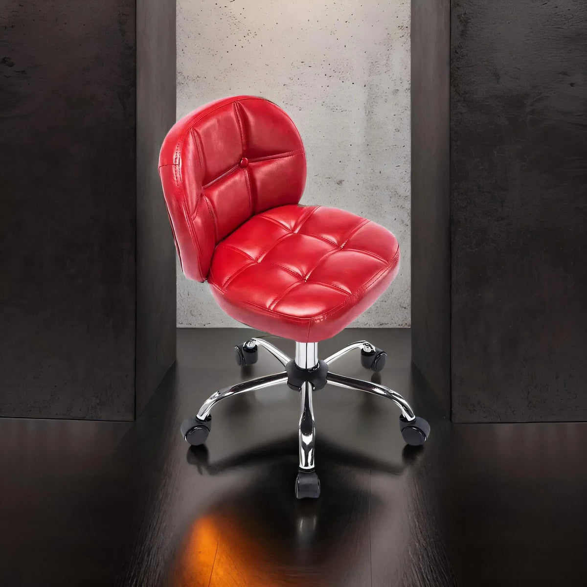 Afralia™ Velvet Office Stool with Wheels Low Back Swivel Dressing Chair Height Adjustable