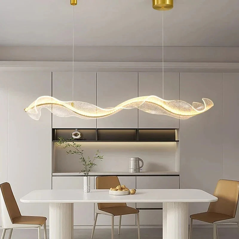 Afralia™ Modern Wave LED Hanging Light for Kitchen Island - Dimmable Ceiling Decor