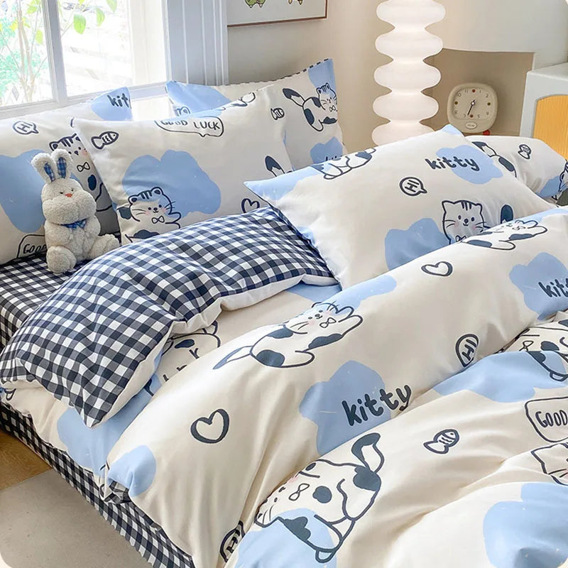 Afralia™ Cute Printed Cotton Duvet Cover for Double Queen Bed - Cozy & Non-Fading