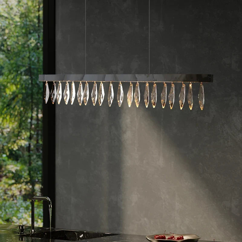 Afralia™ Silver Rectangle Crystal Chandelier for Dining Living Room Large Modern Style