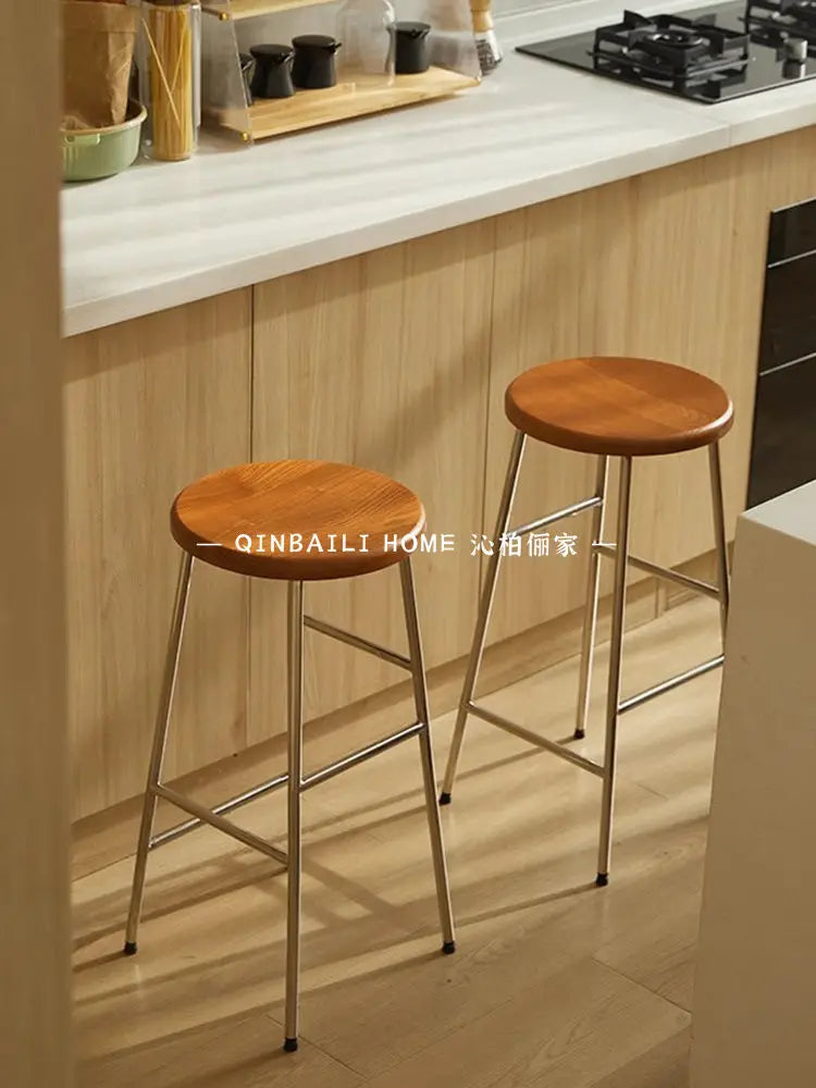 Afralia™ Round Iron Footstool: Casual Dining Bar Chair, Simple Household Chair