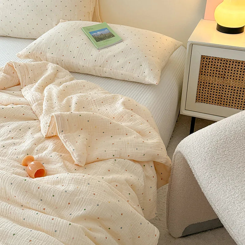 Afralia™ Colorful Polka Dot Floral Thin Quilt Set with Pillowcases