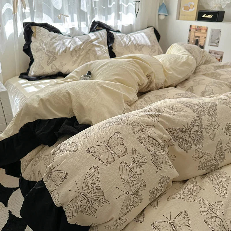 Afralia™ French Washed Cotton Princess Flower Quilt Cover Set - Spring Floral Bedding