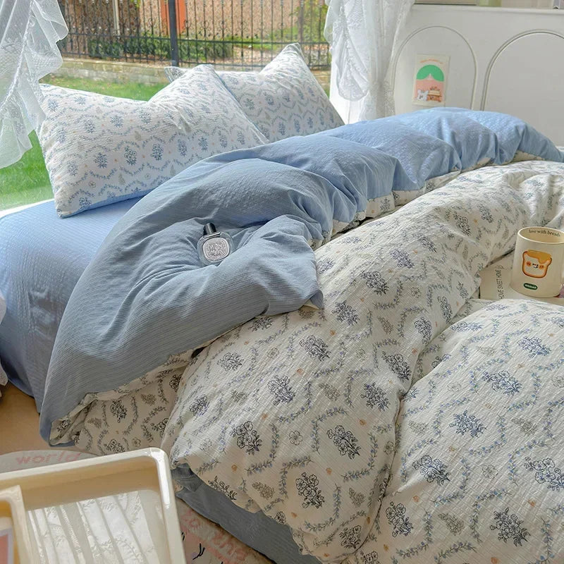 Afralia™ Floral Printed Cotton Bed Set: Cute, Soft, Comfortable 4-Piece Duvet Cover & Sheet