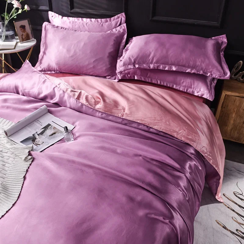 Afralia™ Summer Solid Rayon Silk Bedding Set Lightweight Quilt Cover Set Skin Friendly