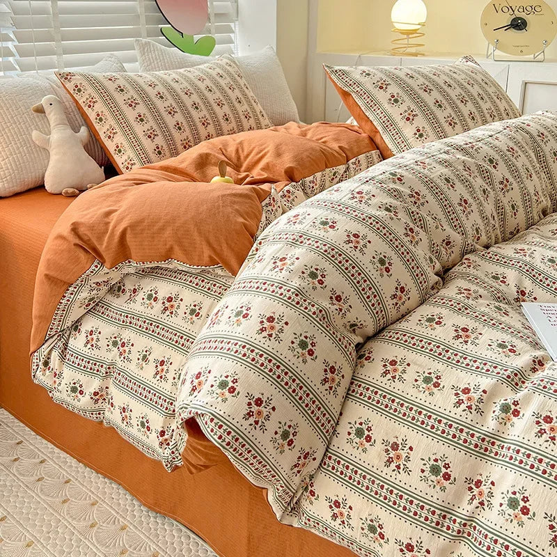 Afralia™ Flower Print Bedding Set 200X230Cm Soft Cotton Duvet Cover Set