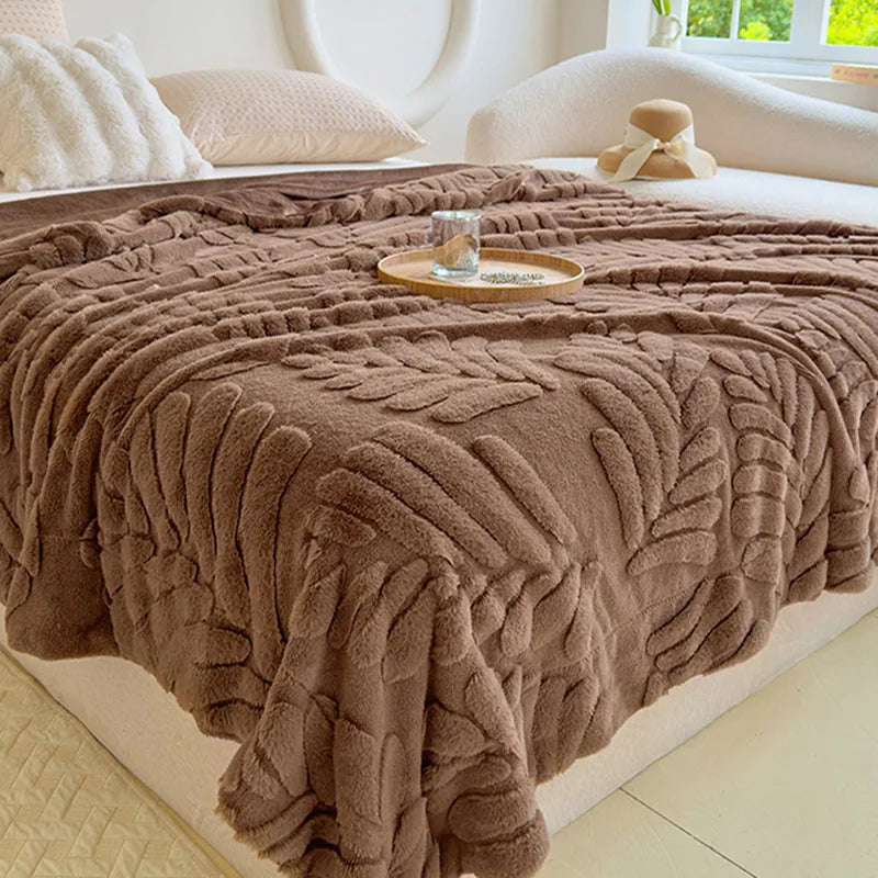 Afralia™ Plush Banana Leaf Jacquard Double Layered Fur Blanket