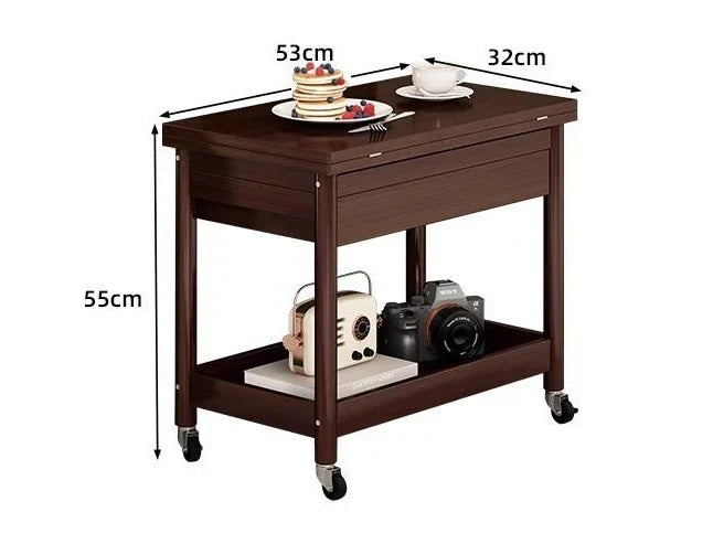 Afralia™ Ash Wood Cart Coffee Table with Folding Desktop Storage