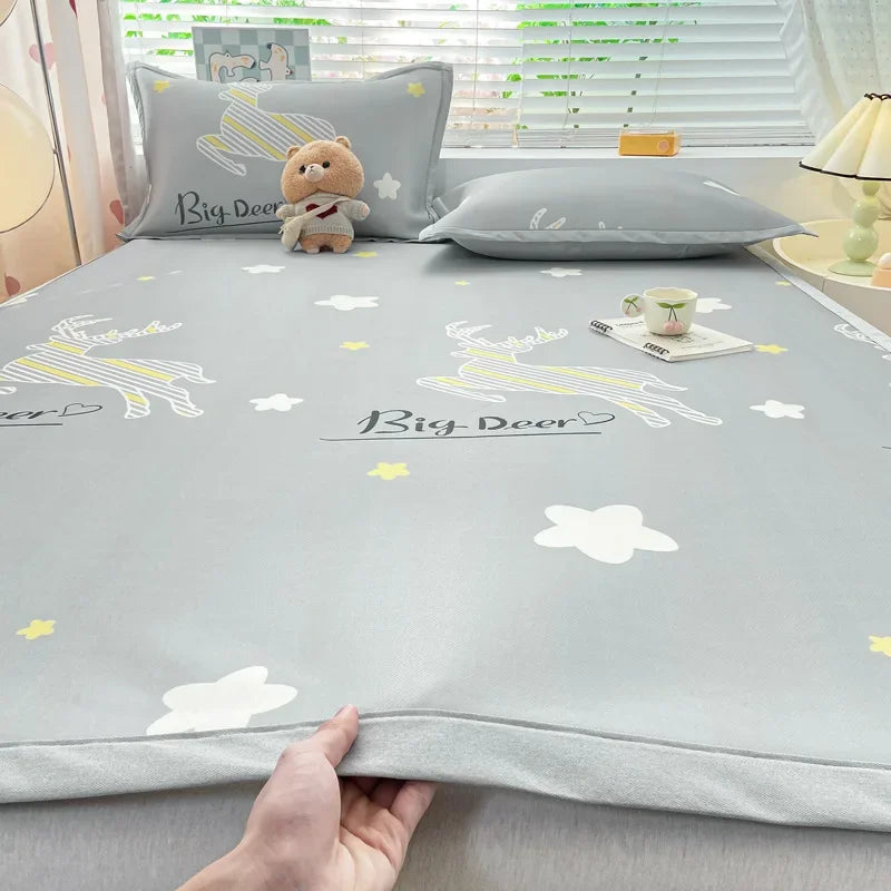 Afralia™ Summer Cartoon Printed Silky Bed Mat Set - Soft Skin-Friendly Cushion Mattresses