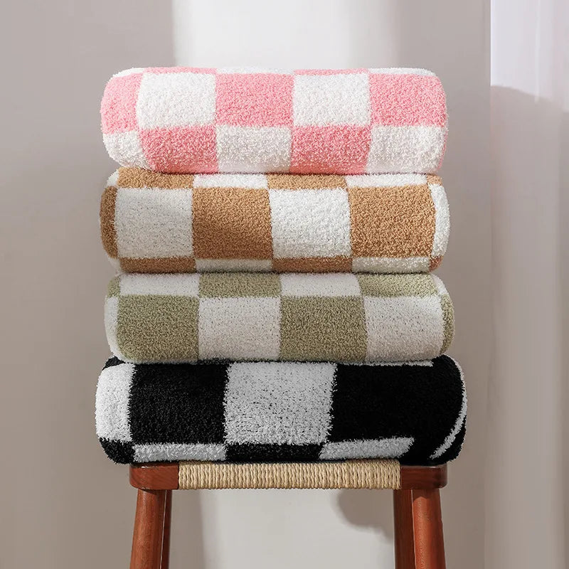 Afralia™ Nordic Velvet Checkerboard Blanket for Office Sofa & Napping