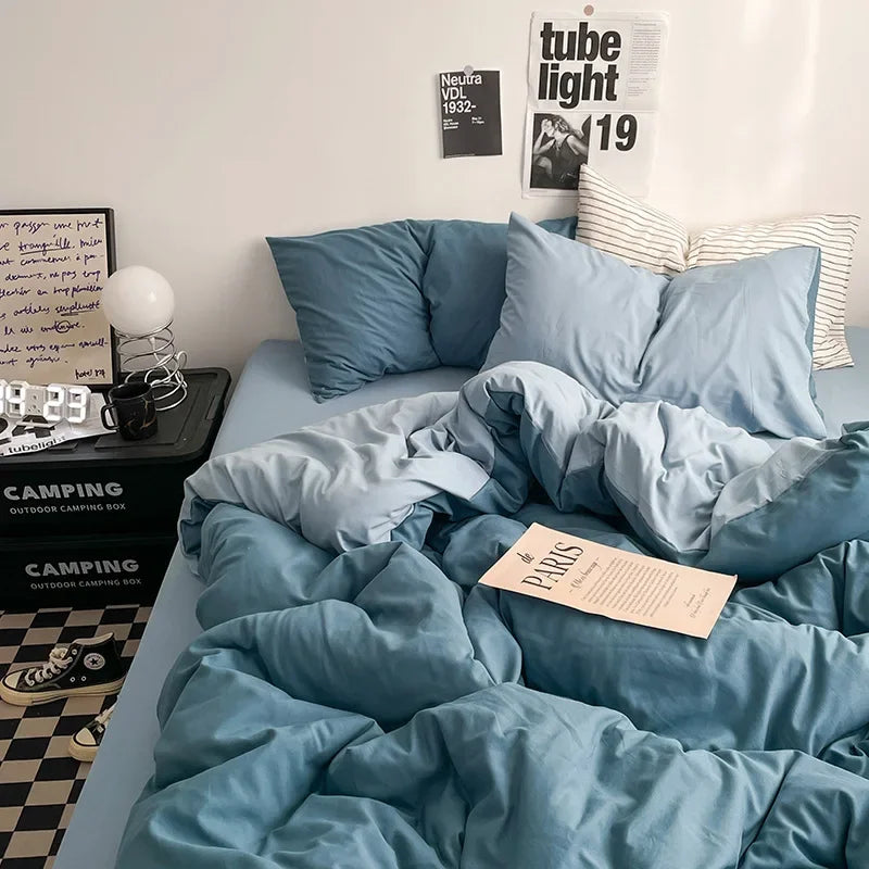 Afralia™ Solid 4-Piece Washed Cotton Bedding Set: Breathable & Cozy for Any Season