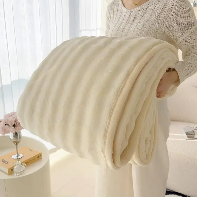 Afralia™ Rabbit Faux Fur Bubble Fleece Plush Blanket Double-Sided for Bed & Sofa