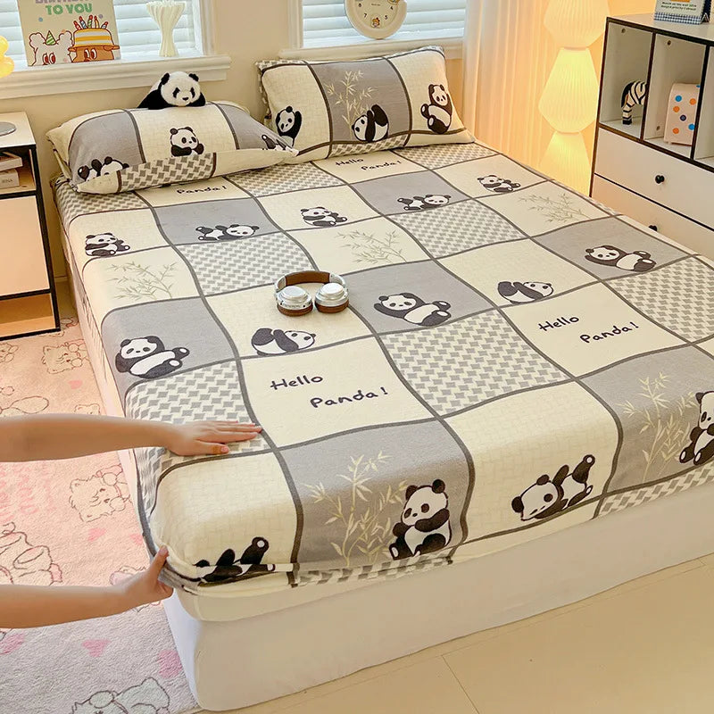 Afralia™ Milk Velvet Cartoon Printed Fitted Sheet - Cozy Plush Mattress Cover