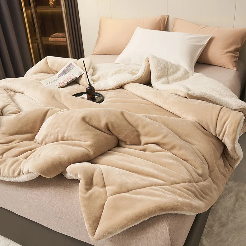Afralia™ Warm Lamb Fleece Double Layer Blanket - Thick Milk Velvet Quilt