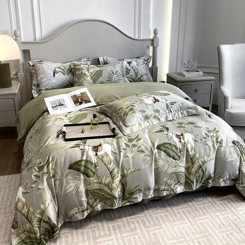 Afralia™ 3D Printed Faux Silk Bedding Set - Cooling, Skin-Friendly, Non-Fading Comfort