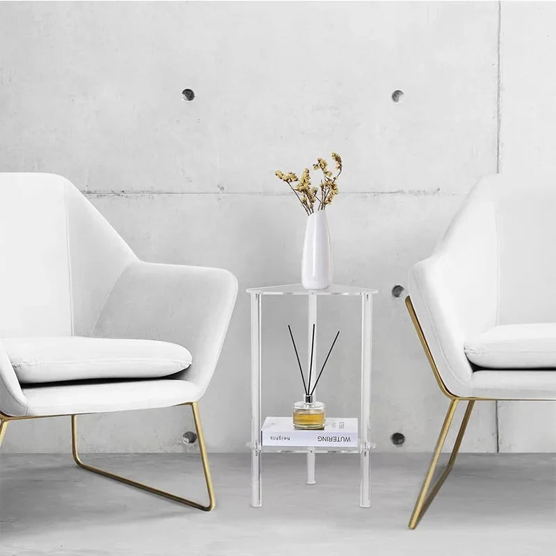 Afralia™ Clear Acrylic Corner End Table for Small Spaces, Modern Small Accent Table for Living Room