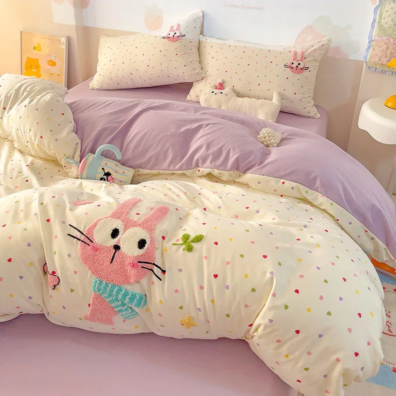 Afralia™ Cloud Cotton Cartoon Bedding Set - Soft, Skin-Friendly, All Seasons