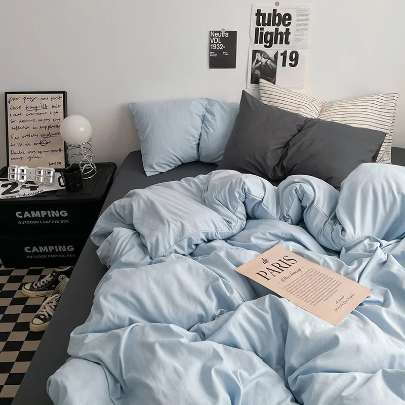 Afralia™ Solid 4-Piece Washed Cotton Bedding Set: Breathable & Cozy for Any Season