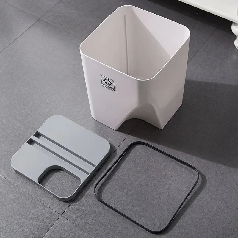 Afralia Stackable Trash Can with Lid Kitchen Waste Bin Bathroom Plastic Paper Basket
