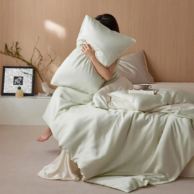 Afralia™ 60S Rayon Silk Bedding Set | Solid Color | Summer Cooling | Twin-King