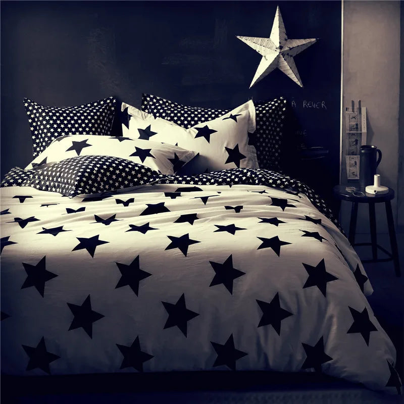 Afralia™ Nordic Cotton Black White Bedding Set: Classic Comforter Single Double Bedroom Decor