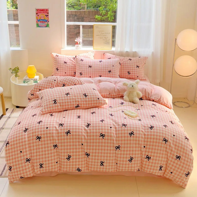 Afralia™ Snowflake Velvet Cute Cartoon Flower Bedding Set for Single Queen