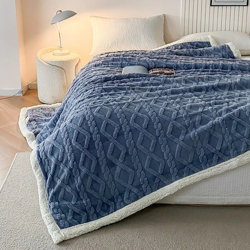 Afralia™ Striped Jacquard Taffeta Lamb Fleece Blanket: Cozy Multi-Functional Shawl for All Seasons