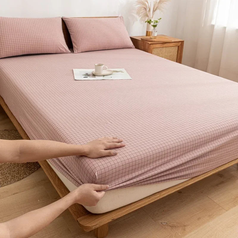 Afralia™ Cotton Fitted Sheet with Elastic Bands for Single Double King Queen Bed